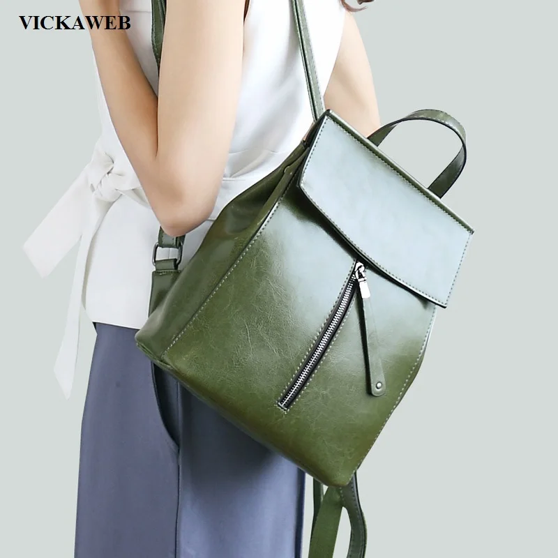 

VICKAWEB 2017 Women Backpack Genuine Leather Solid Ladies Leather Backpacks Fashion Zipper Feminine Backpack Mochila Bagpack