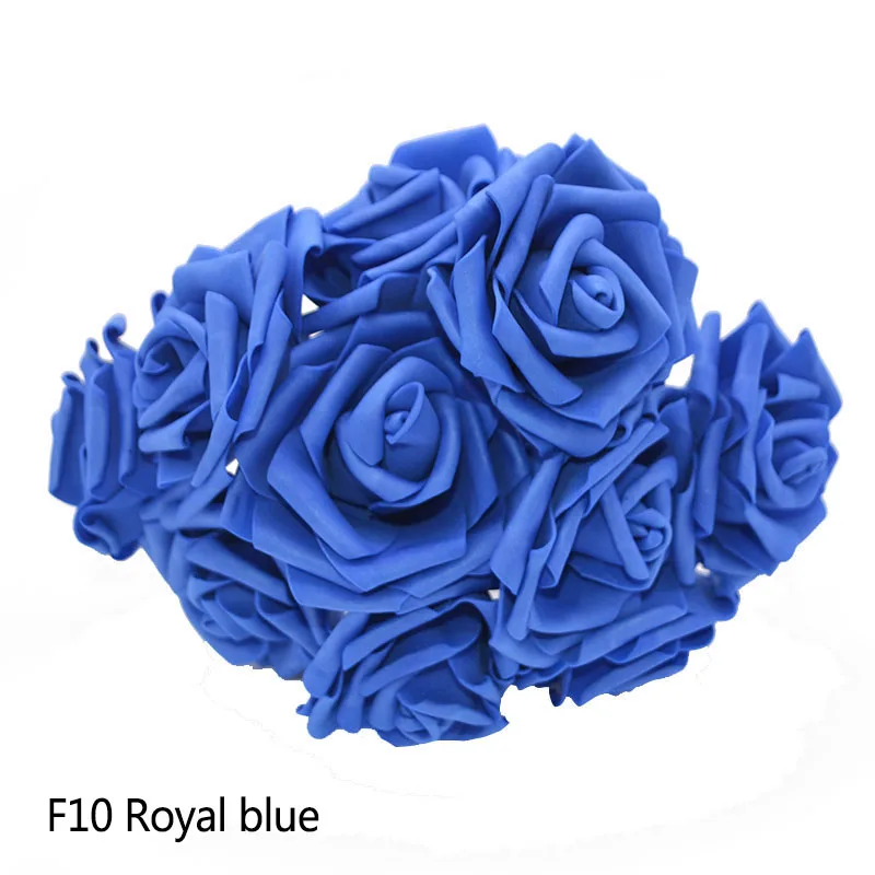 17 видов цветов 10 голов 8 см искусственные розы Свадебные невесты букет полиэтиленовый пенопласт Скрапбукинг DIY поставки розы домашний декор - Цвет: F10  Royal Blue