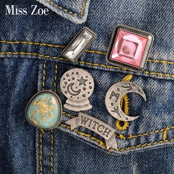 

Miss Zoe 6pcs/set Moon Star instrument WITCH Divination Lapel Pins Badge Jewelry Brooches Decorated for Shirt bag coat cap