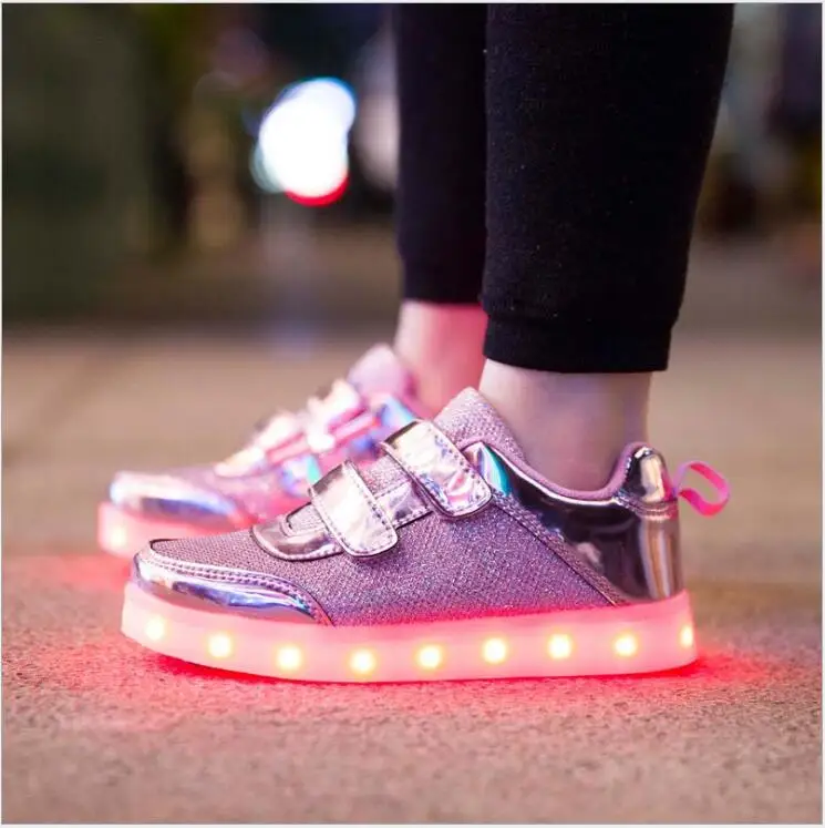 

8 Color Kids Sneakers Fashion Charging Luminous Lighted Colorful LED lights Children Shoes Casual Flat Girls Boy Shoes Eur28-35
