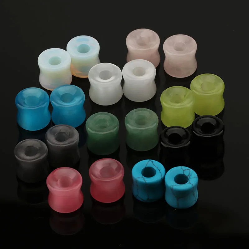 2pcs Stone Ear Plugs Flesh Tunnels Stretchers Turquoise Opal Rose Quartz Hollow Ear Tunnels Body Piercing Jewlery Free Shipping1