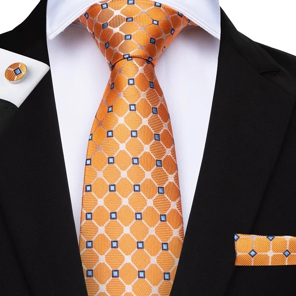 DiBanGu оранжевый полосатый однотонный Пейсли плед Модный мужской галстук с носовыми запонками шелковые галстуки для мужчин галстуки для свадебной вечеринки - Цвет: MJ-7166