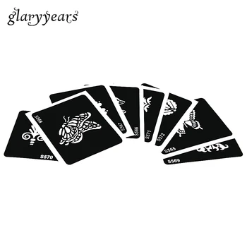 

8 Pieces Small Henna Tattoo Stencil Butterfly Flower Pattern Paste Colored Drawing Women Body Art Glitter Tattoo Stencil S500#09