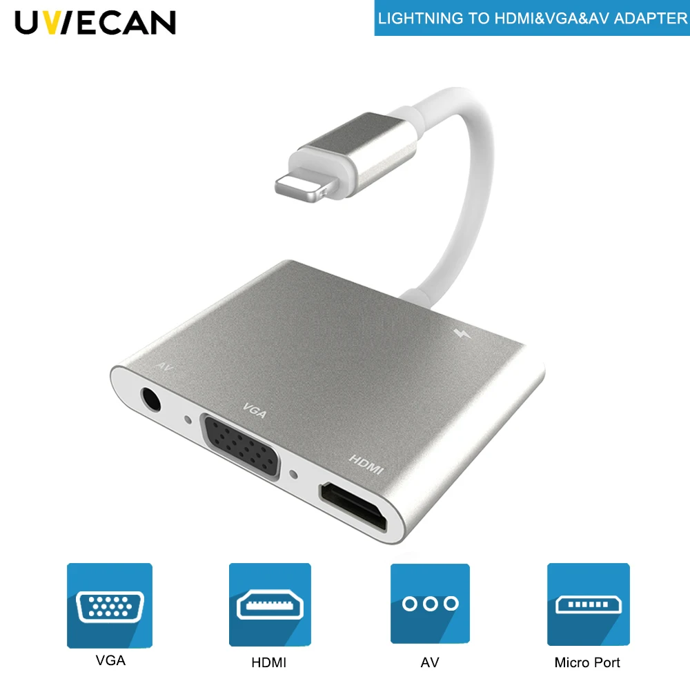 

For Lightning To HDMI VGA AV Vidio Audio Charge Adapter With Line And AV Cable For iPhone X 8 8P 7 7P 6S For iPad/Air/Mini/iPod