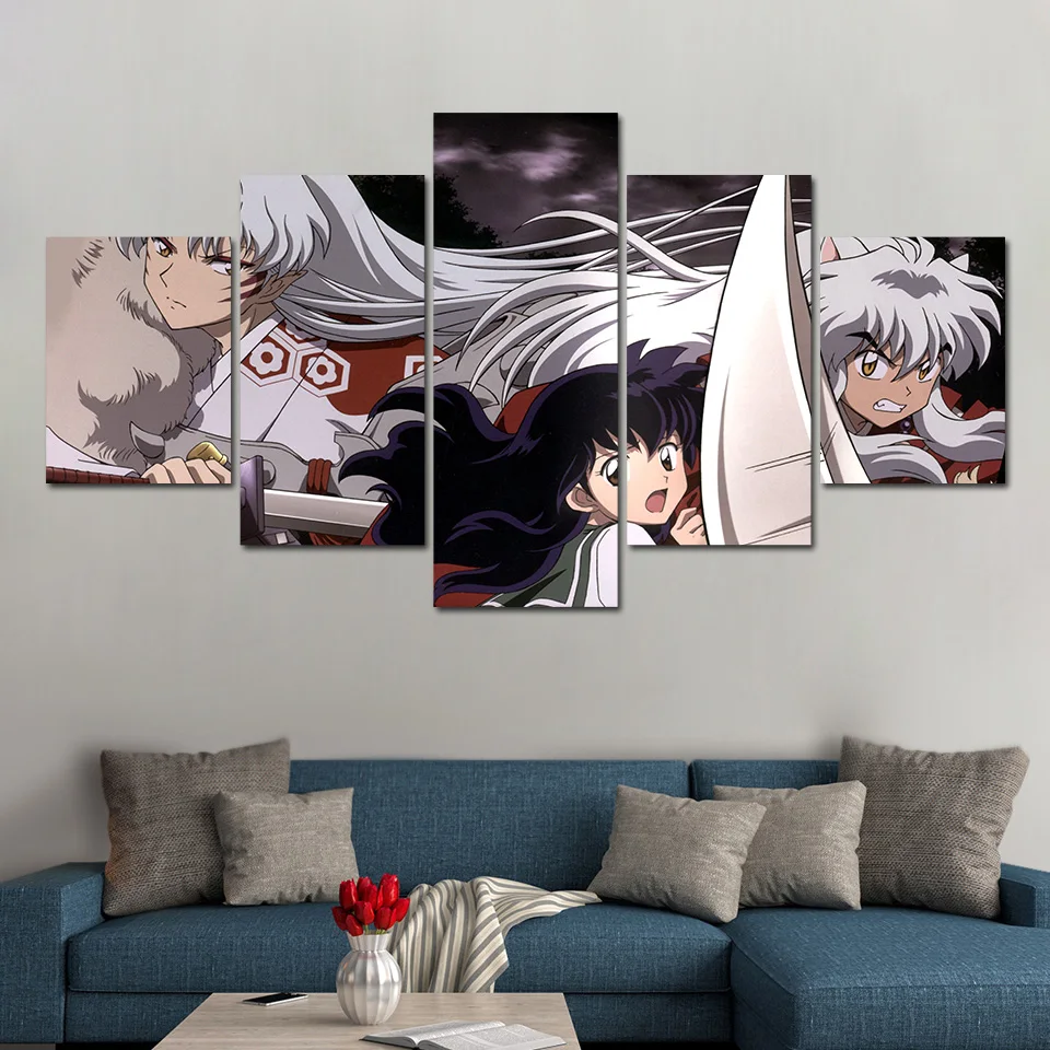 5 шт. Inuyasha плакат японский печать в рамке большой холст Janpanese кино настенная