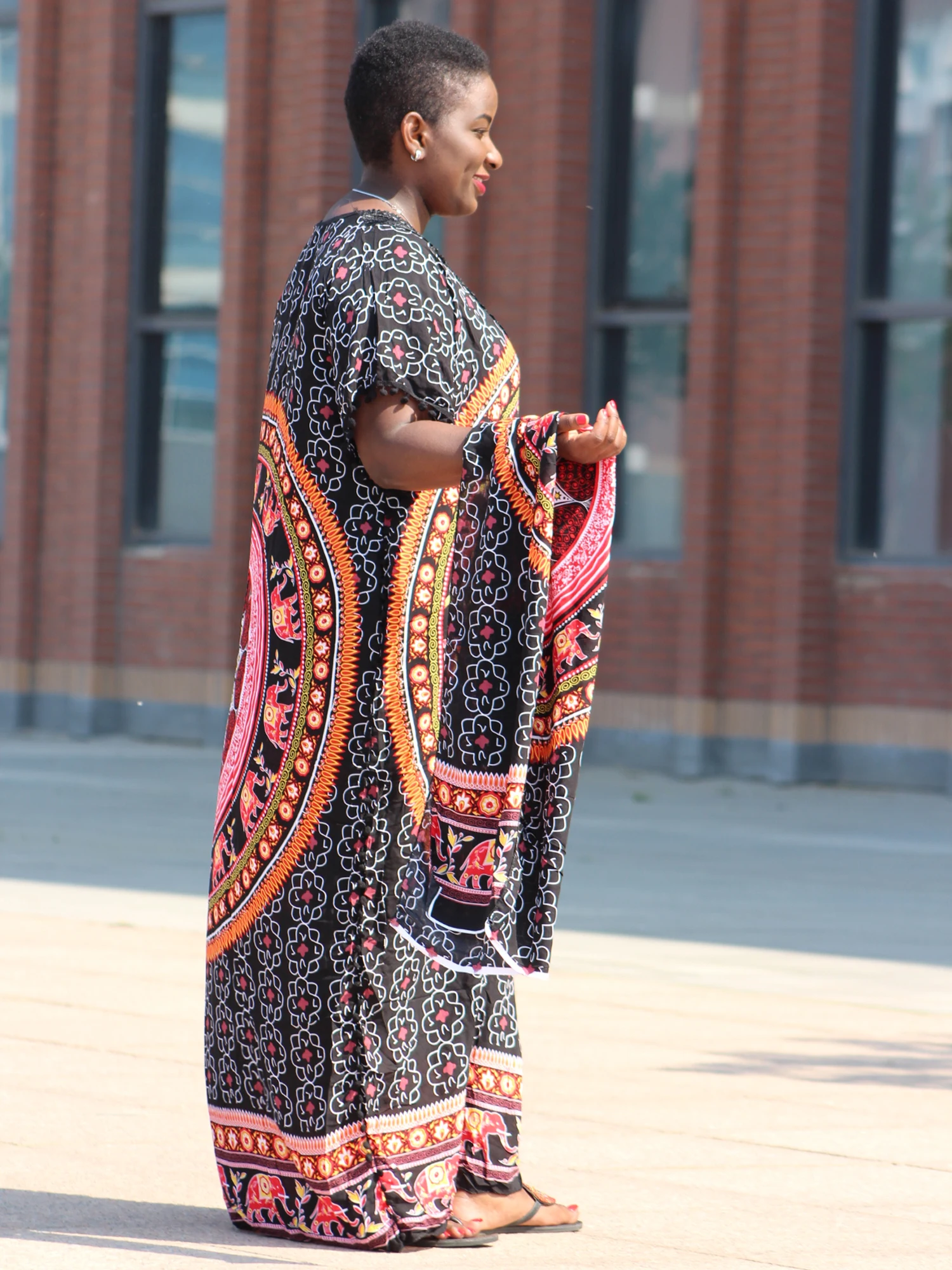 Dashikiage черное кружевное с аппликацией Африканское женское свободное платье с шарфом