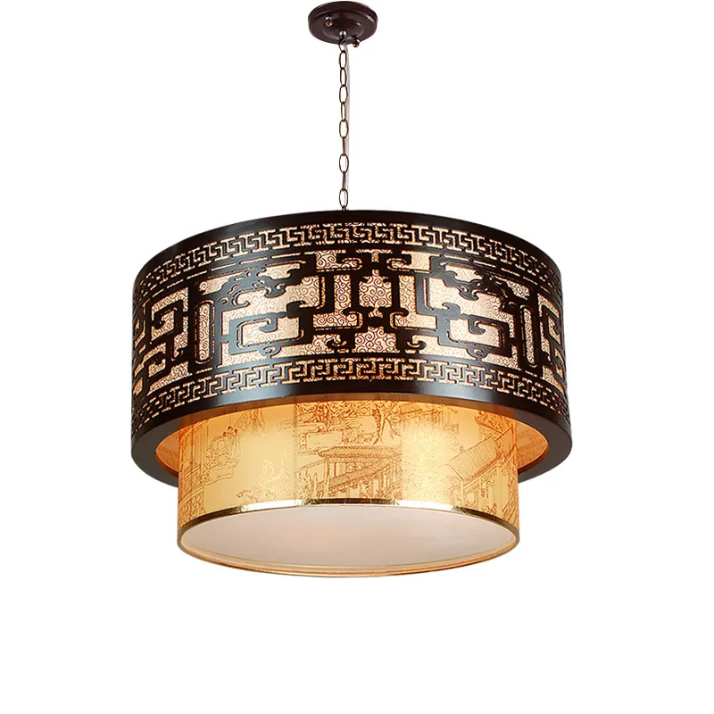 

Old Chinese style atmosphere sheepskin Wooden retro pendant lamp wood dining room restaurant hotel lobby lights art ZS38