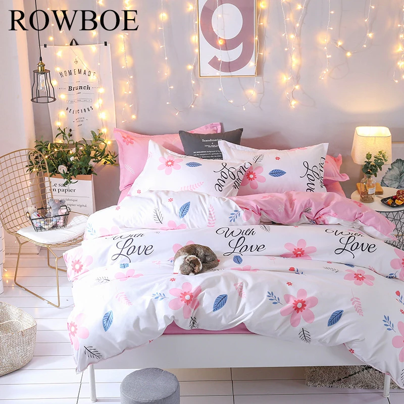 

ROWBOE brand home textile quilt cover sheets pillowcase 3/4pcs colorful simple style comfortable breathable bedding set