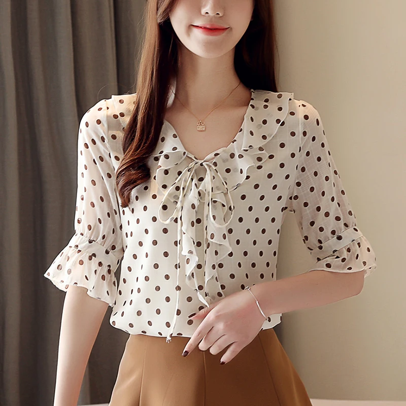 

Fashion Summer Ruffled Chiffon blouse Womens tops and blouses Dot office shirts plus size Women blouses blusas mujer clothes