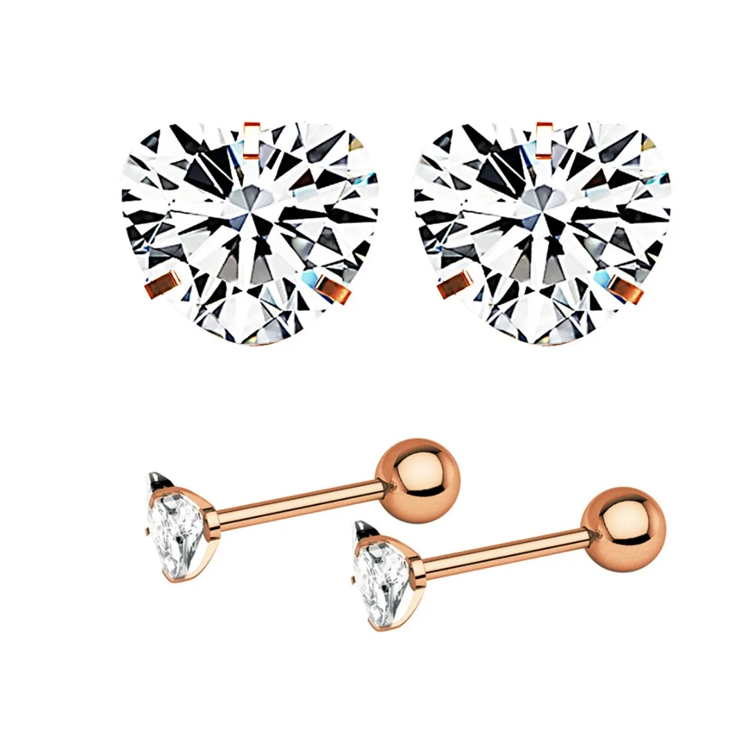 10Pairs/lot Zircon Crystal Heart Flower Ball Cartilage Lip Nail Bar Ring Barbell Piercing Tongue Stainless Steel Body Jewelry