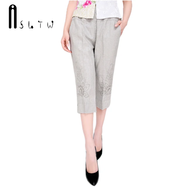 New Arrivals Women's Summer Linen Capris Pants Fashion Embroidered Capri pants High-end elegance Plus Size XL-5XL Pants T016