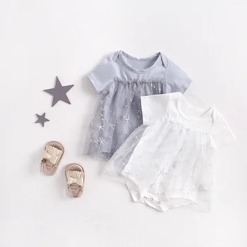 

Girls romper summer short sleeve star printing lace mesh jumpsuit for baby girls costumes toddler clothes children outfits 0-24m