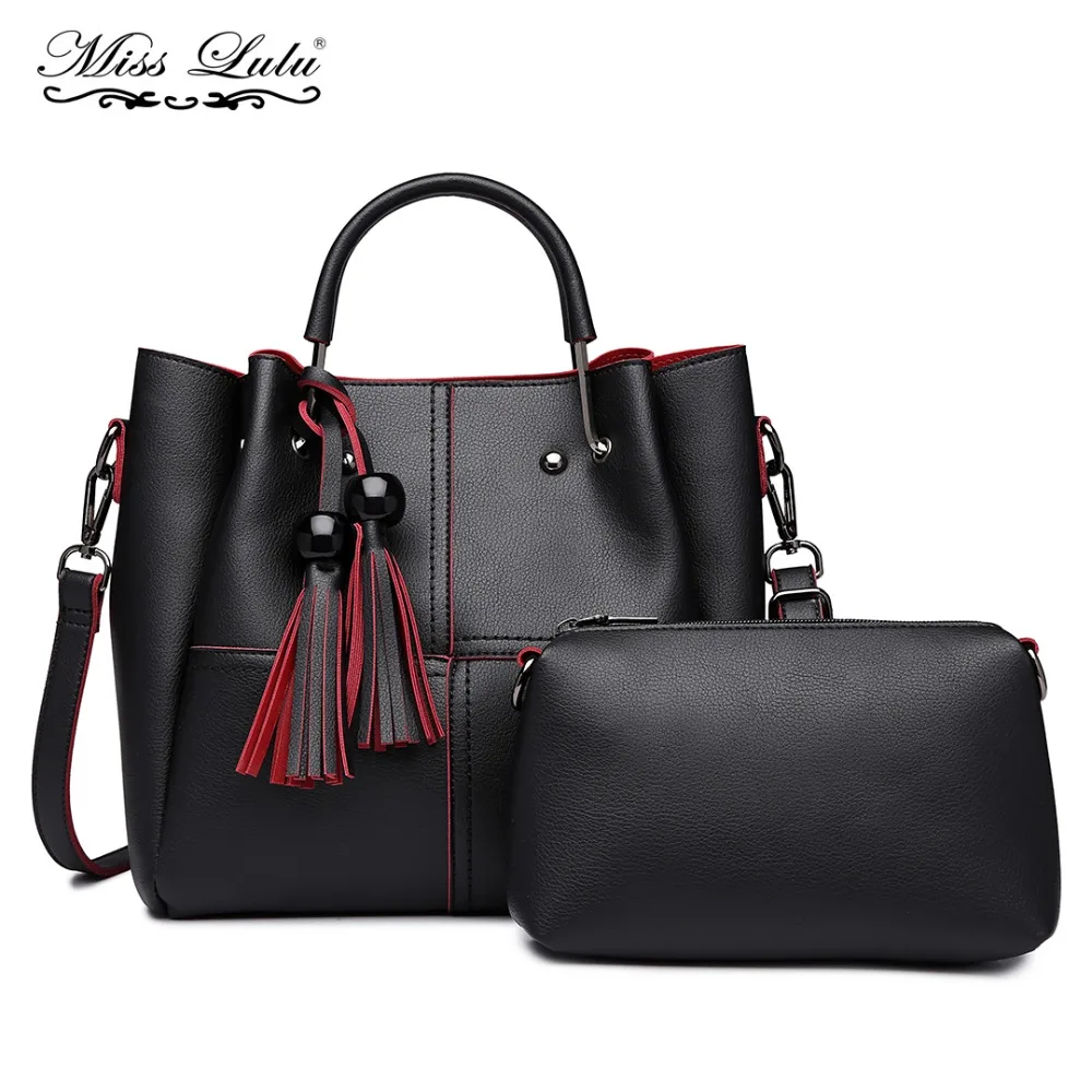 

Miss Lulu 1 Set Women Leather Handbags Crossbody Bag Ladies Fashion Messenger Shoulder Bags Female Top-handle Tote Purse YD1844