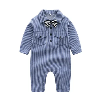 

Baby Romper Stripe Knitted Long Sleeve Infant Jumpsuits Spring Toddler Coverall Button Up Overalls 0-24M