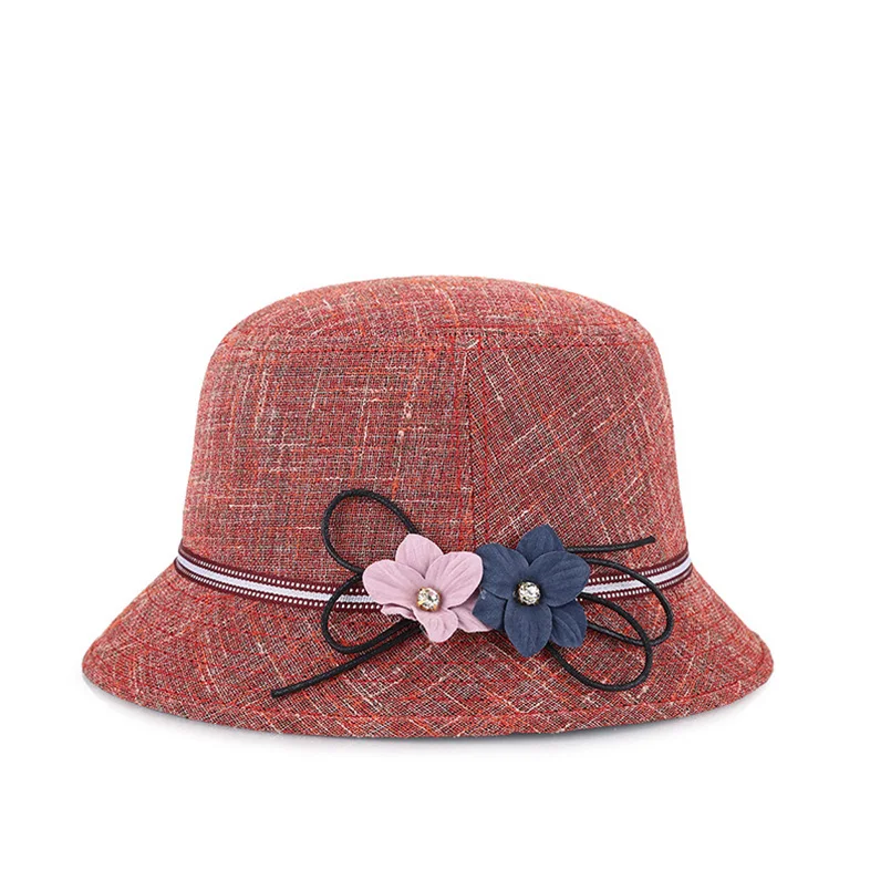 Spring Summer Cotton Linen Fedoras Hats Women Decoration With Floral