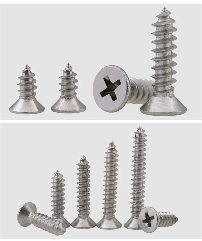 

200pcs M5*40 DIN7982 ISO7050 Cross Recessed Flat Head Countersunk Self-tapping Wood Screws 304 Stainless Steel Wholesales