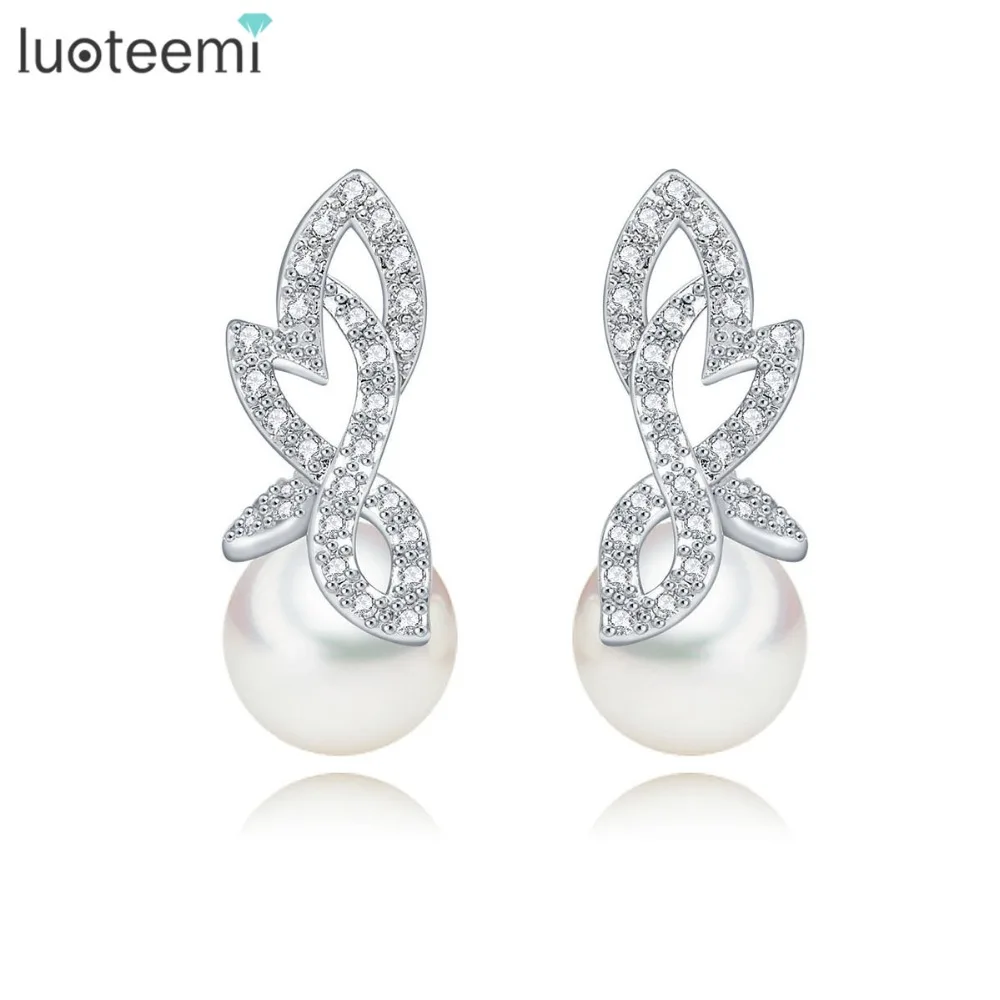 

LUOTEEMI New Vintage Cute Drop Earrings Micro Pave CZ with Imitation Pearl Pendant Brincos for Girl friend Christmas Gifts