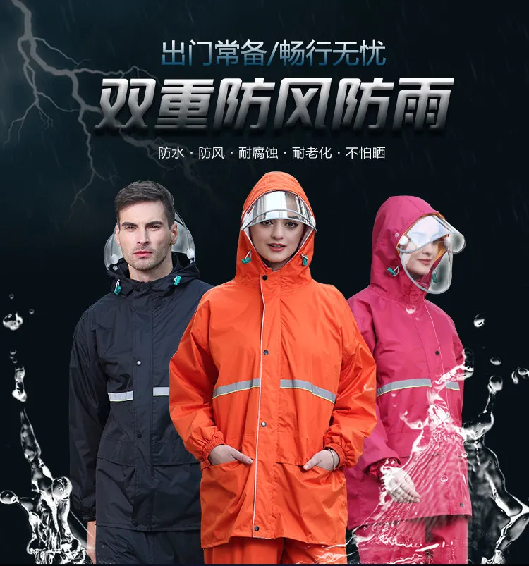 Дышащий непроницаемой пальто Для женщин/мужской костюм дождевик + брюки комплект из 2 частей Для женщин мотоцикл пончо L-4XL