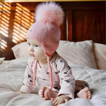 

Trendy Cute Baby Warm Hats Winter Fall Kids Baby Boys Girls Toddler Fur Knitted Beanie Hat 2017 New Hot Sale s Knitting Caps