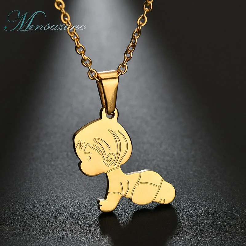 MENSAZONE New Arrival Stainless Steel Little Boy Pendant Necklace Gold Color Cute Baby Love Gift