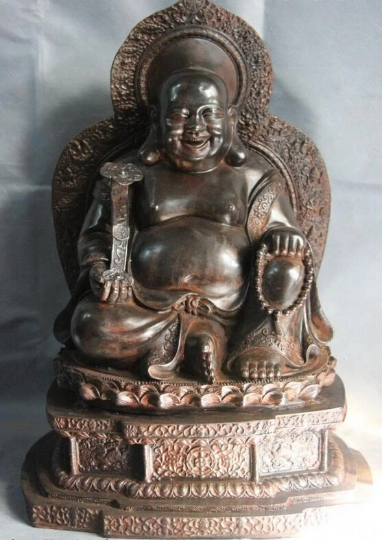 

song voge gem S0685 19 Chinese Buddhism Bronze Lucky RuYi Monk Buddha Statue