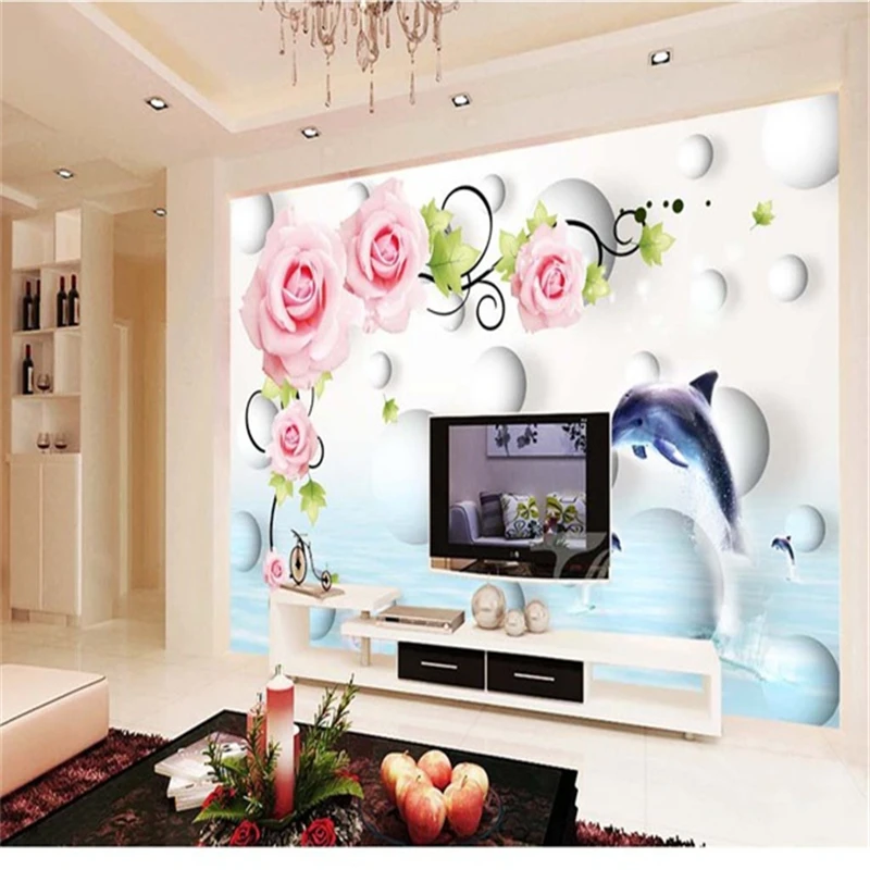 Rose Dolphins Custom papel de parede 3d photo wallpaper 3D embossed modern minimalist living room TV background 3d wall paper