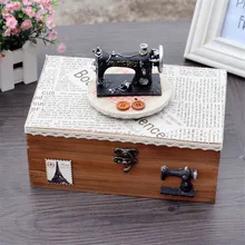 2017 Vintage Wooden Music Box Retro Sewing machine On Paper Wood Jewelry box Craft Hand Crank Musical box