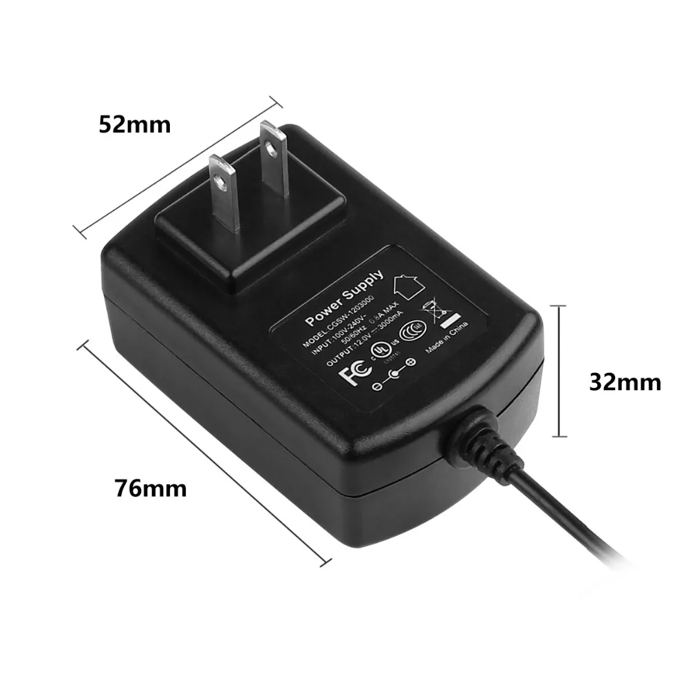 12V 3A 36W Switch Power Supply Wall Charger AC DC Converter Transformer Power Adapter for LED Strip Light Security Cameras HUB
