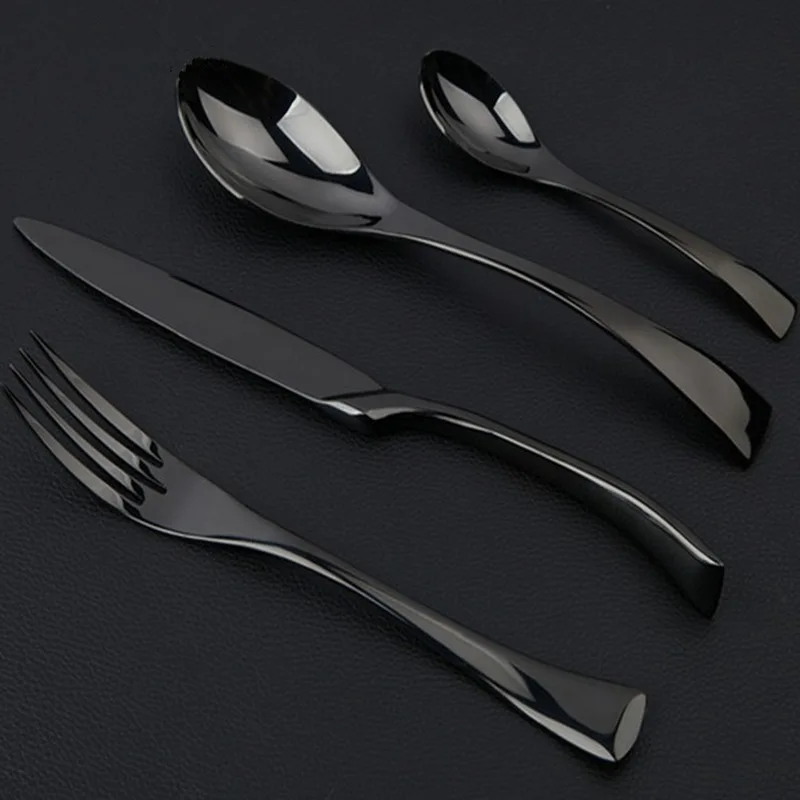 Kaufen KuBac Hommi 24 Stücke Schwarz Geschirr 304 Besteck Edelstahl Abendessen Steakmesser Gabel Teelöffel Party Geschenk