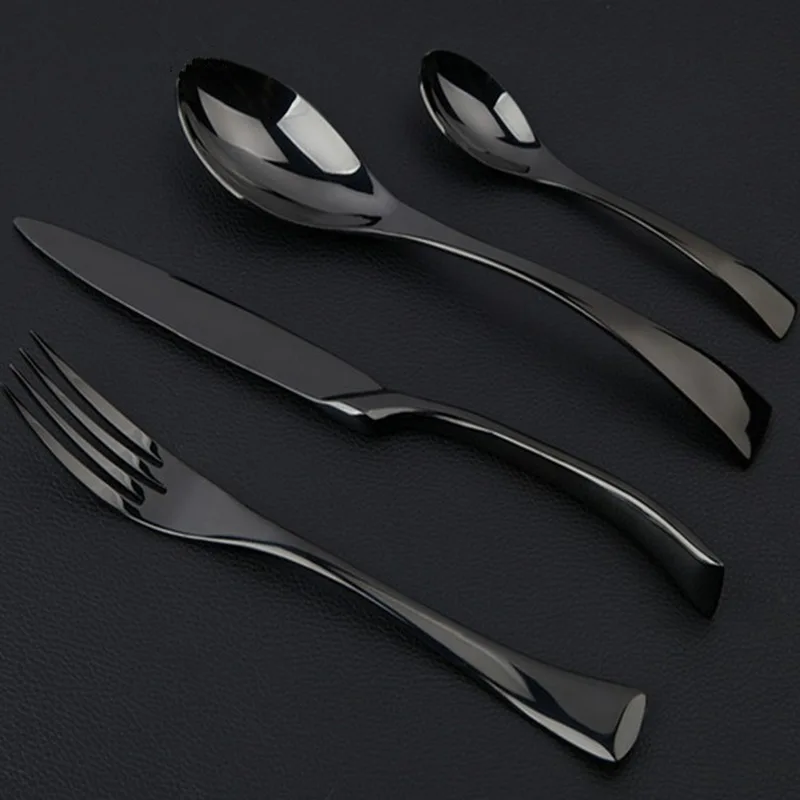 

KuBac Hommi 24Pcs Black Dinnerware 304 Cutlery Set Stainless Steel Dinner Steak Knife Fork Teaspoon Party Gift