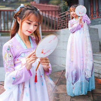 

Purple Hanfu Dress Chinese Classical Dance Costumes For Women Skirt Ancient Han Tang Dynastic Ethnic Stage Costumes BL1185