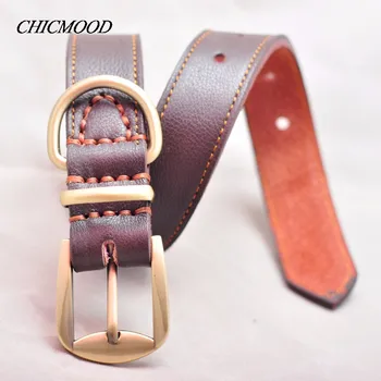 

High Quality Genuine Leather Dog Collars Medium And Large Pets Brass Buckle Collars For Dogs Free Shipping Quick Release