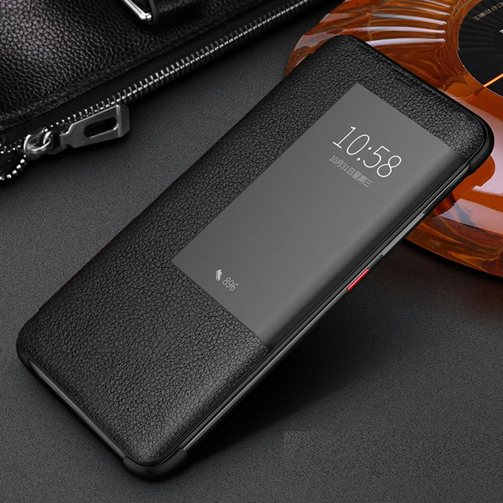 For Huawei Mate 20 Pro Case Official 100% Genuine Leather Smart Wake up Sleep Window Flip Cover for Coque | Мобильные телефоны и