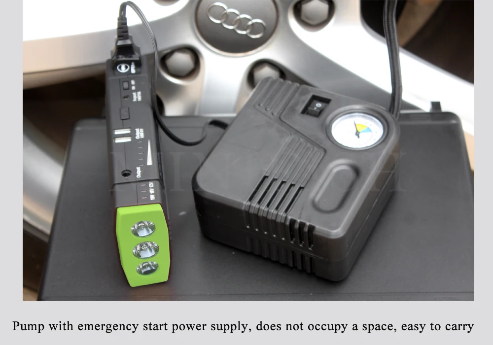 Emergency Power Bank Mini Car Jump Starter 600A 12V Portable Car Auto Electric Pump Air Compressor Tire Inflator 150PSI