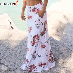 Boho пляжная длинная юбка с цветочным принтом Макси юбки для женщин для карман повседневное эластичный пояс Faldas Saia