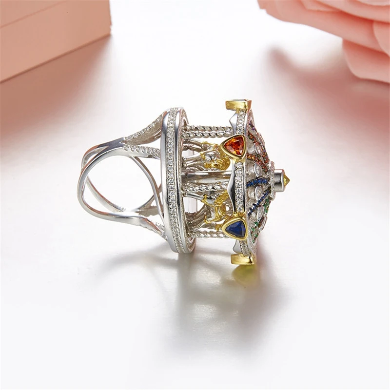 Роскошные 925 пробы сережки-гвоздики с жемчугом, карусель, лошадь, ювелирный набор для женщин, свадебные ювелирные изделия из циркона ААА