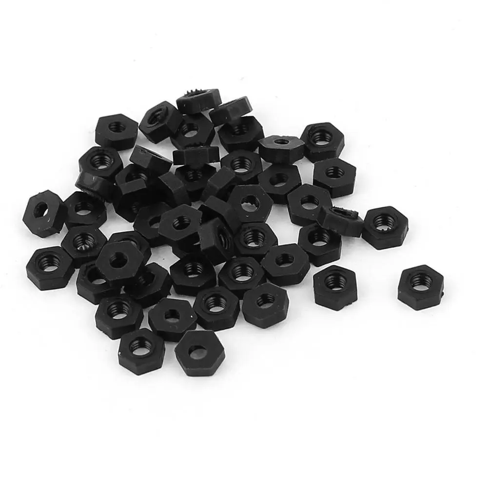 M2.5 Thread Insert Lock Screw Fastener Nylon Hex Nuts Black 50pcshex nutnylon hex nutblack nut