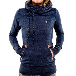 Gresanhevic Женская мода сплошной цвет пуловер с длинными рукавами карман Толстовка Толстовки водолазка