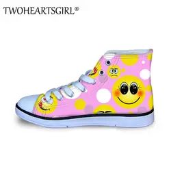 Twoheartsgirl дети Высокая парусиновая обувь для хип-хопа Симпатичные Emoji отпечатки маленьких мальчиков девочек кроссовки персонализированные