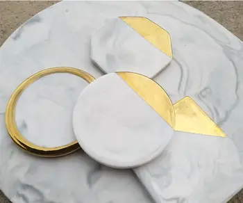 

Coffee Cup Pad Set Ceramics Table Mat Coaster Home Office Desk Accessories Modern Marbling Art Golden Pattern Decor SN1852