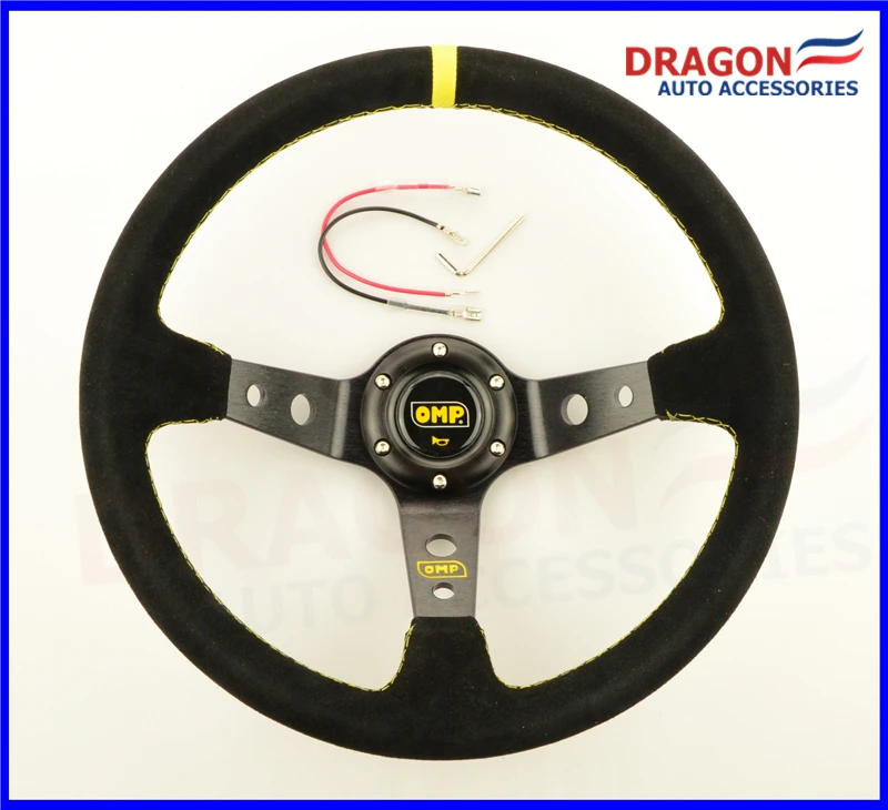 

14inch 350mm OMP Deep Corn Drifting Steering Wheel / Suede Leather Steering wheels Yellow Line