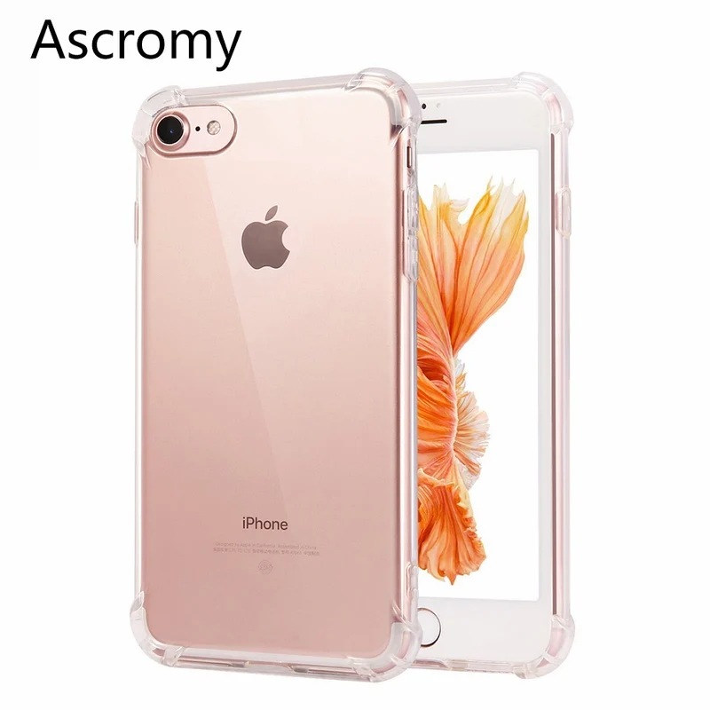 Ascromy For iPhone 7 Case Crystal Clear Shockproof Cover Transparent Soft TPU Cases for Apple iPhone 8 Plus X 6 6S 5 5S SE Coque (1)