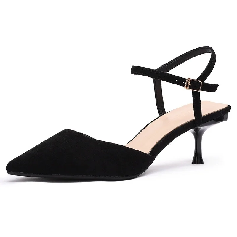 

2019 summer new style simple and simple solid color high heel women comfortable versatile fine with pointed suede casual shoes.