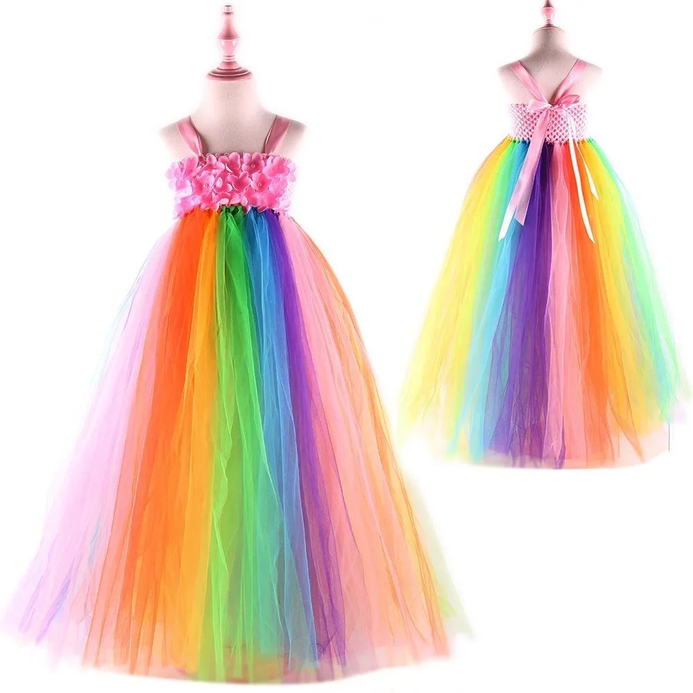 Rainbow Bohemian Girls Long Dress Flower Girls Dresses for Wedding