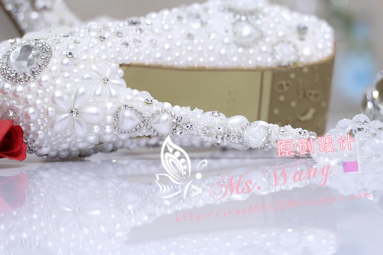 Bride pearl water drill flower white wedding shoes super heel waterproof platform wedding dress single shoe adult female shoes