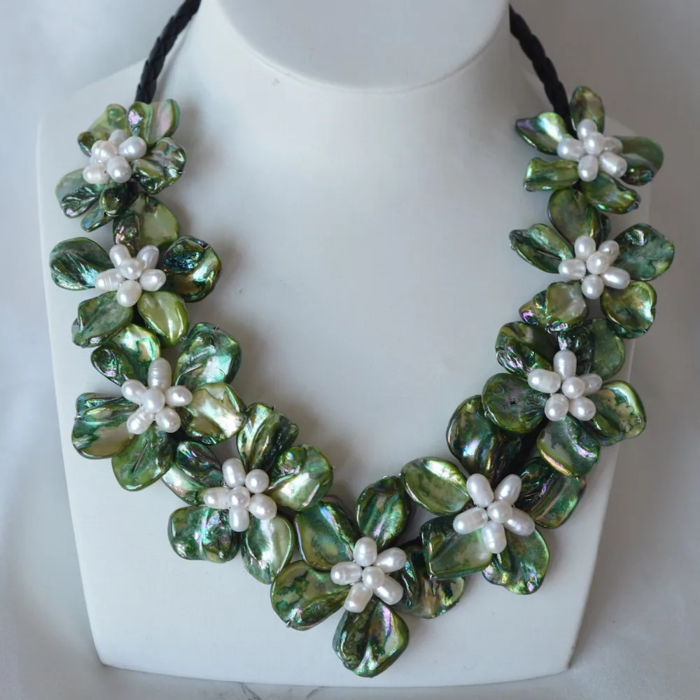 New Arrival Fashion Jewelry Green Shell Flower Choker Necklace With White Pearl For Women Party Gift | Украшения и аксессуары