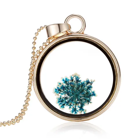Charms Pendant Necklace Dried Flower Real Dry Flower Round Locket Necklace Gold Chain Necklace for Women Jewelry Fashion