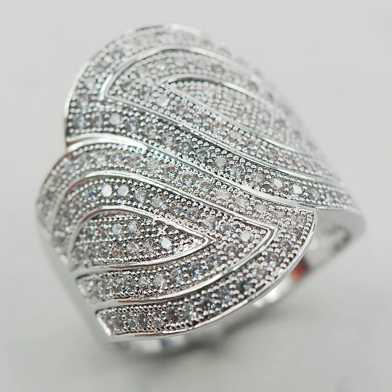 Micropave White Crystal Zircon 925 Sterling Silver Ring Size 6 7 8 9 10 11 A07