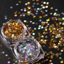 1 коробка для макияжа ногтей 3D 3 мм золотистого и серебристого цвета Звездные художественные Блестки для ногтей тонкие блестки хлопья лазерные блестки декоративный для маникюра DIY