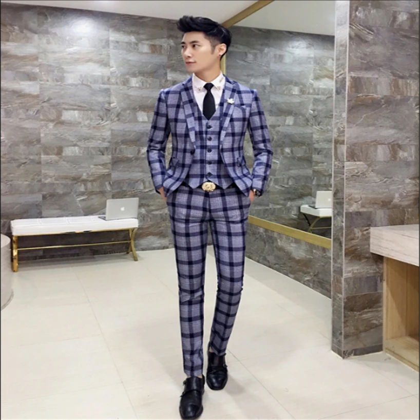 Moda Uomo Plaid Abiti Uomo Slim Fit Blazer Giacca con Gilet e Pantaloni  2019 del Nuovo Uomo Abiti Da Sposa|Suits| - AliExpress